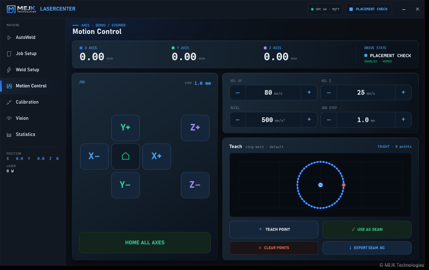 MEJK LaserCenter — Motion Control